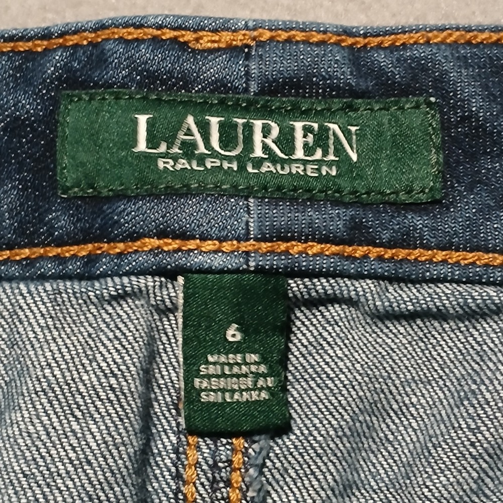LAUREN‎ RALPH LAUREN Denim Knee Length Skirt Womens Size 6 Pockets Zipper Preppy - Picture 8 of 10
